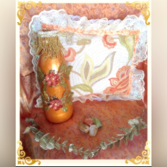 Hand Crafted Upcycled Glass Bottle Autumn Blossoms Gypsy Bottle Artisan - Picture 5 of 8